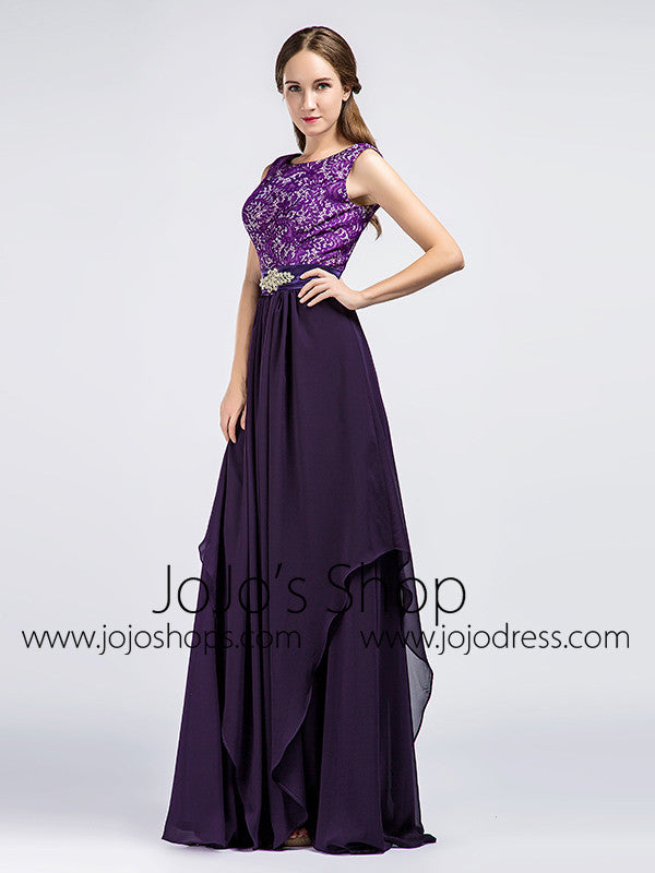 Long Purple Lace Formal Prom Evening Dress