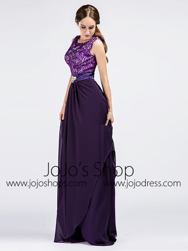 Long Purple Lace Formal Prom Evening Dress
