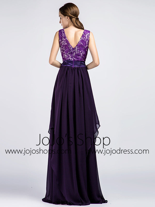 Long Purple Lace Formal Prom Evening Dress
