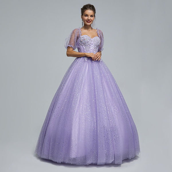 Purple Long Formal Prom Dress with Sparkly Skirt EN5303