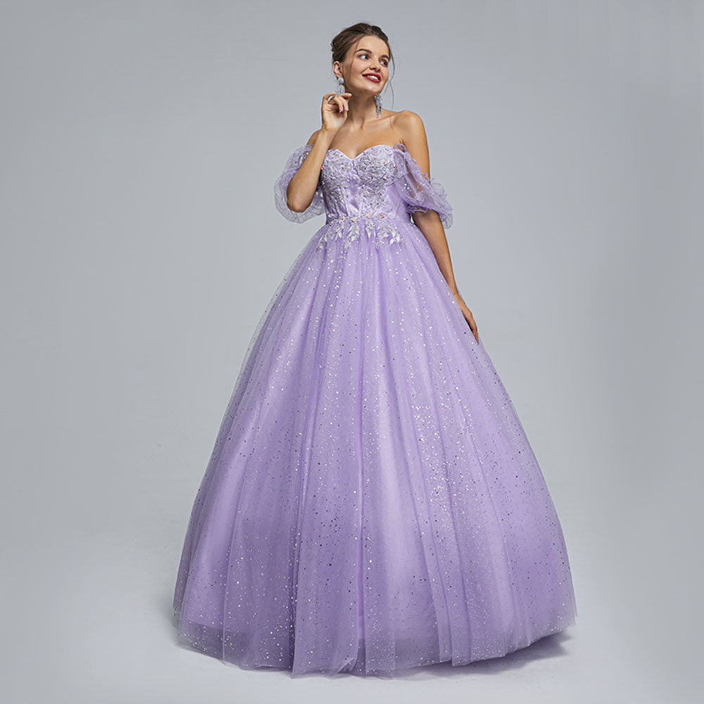 Purple Long Formal Prom Dress with Sparkly Skirt EN5303