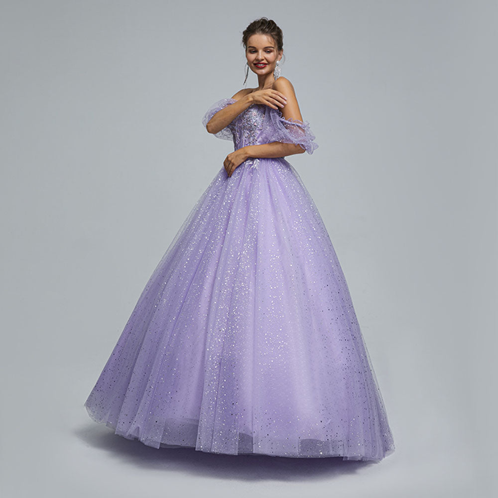 Purple Long Formal Prom Dress with Sparkly Skirt EN5303
