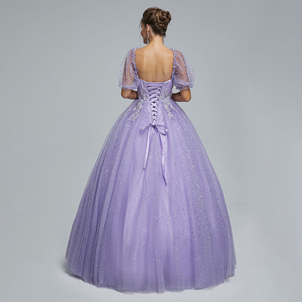 Purple Long Formal Prom Dress with Sparkly Skirt EN5303
