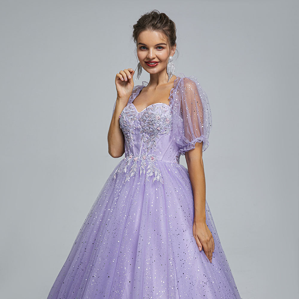 Purple Long Formal Prom Dress with Sparkly Skirt EN5303