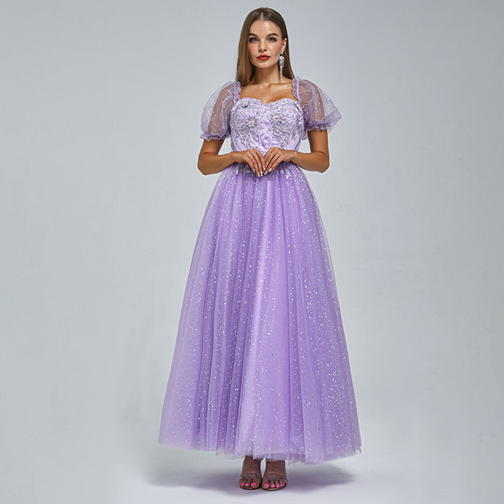 Purple Long Formal Prom Dress with Sparkly Skirt EN5303