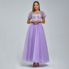 Purple Long Formal Prom Dress with Sparkly Skirt EN5303