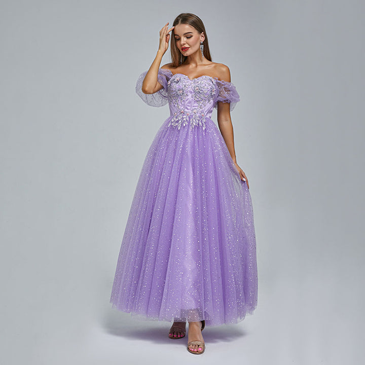 Purple Long Formal Prom Dress with Sparkly Skirt EN5303