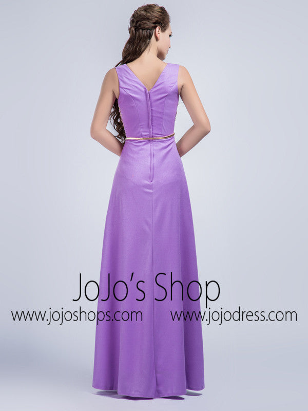 Purple V Neck Full Length Prom Formal Dress