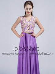 Purple V Neck Full Length Prom Formal Dress