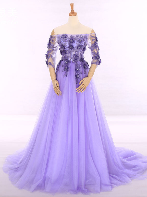 Lavender Off Shoulder Princess Formal Evening Gown
