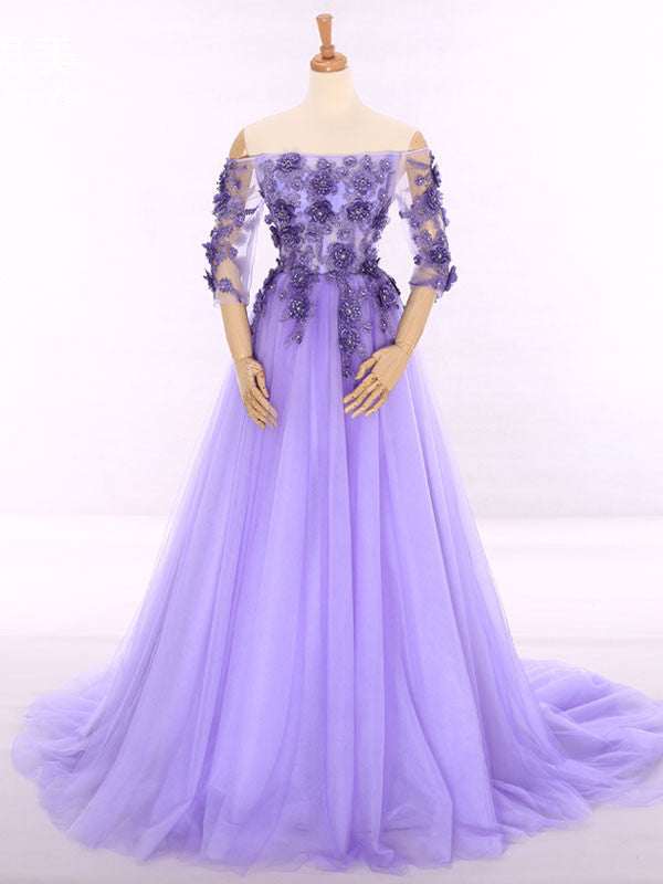 Lavender Off Shoulder Princess Formal Evening Gown RS201610 Size 12 / Purple