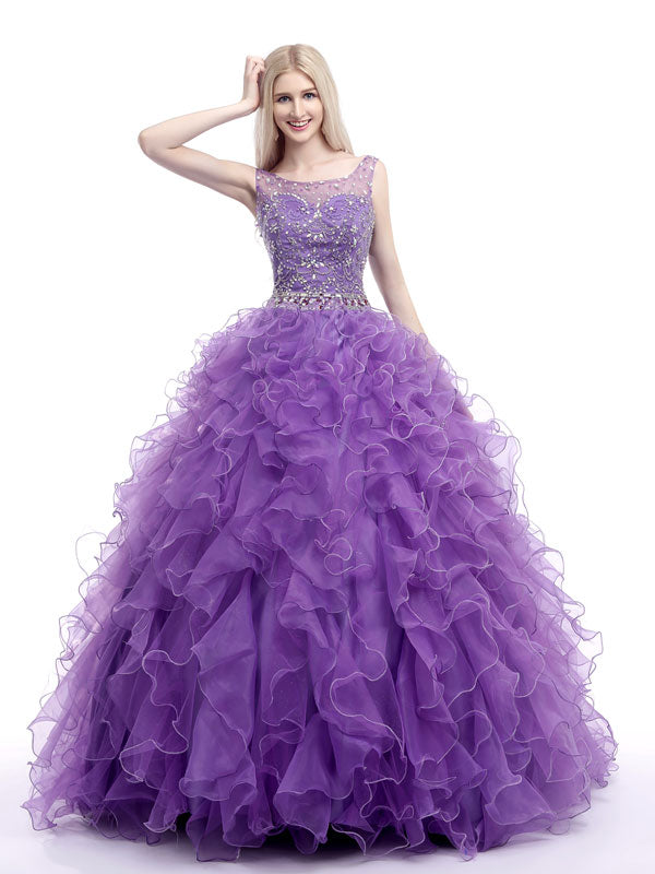 Purple Embroidered Quinceanera Ball Gown Prom Evening Dress EN105