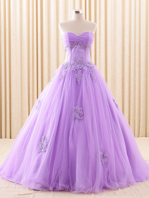 Purple Strapless Lace Ball Gown Dress | RS6805