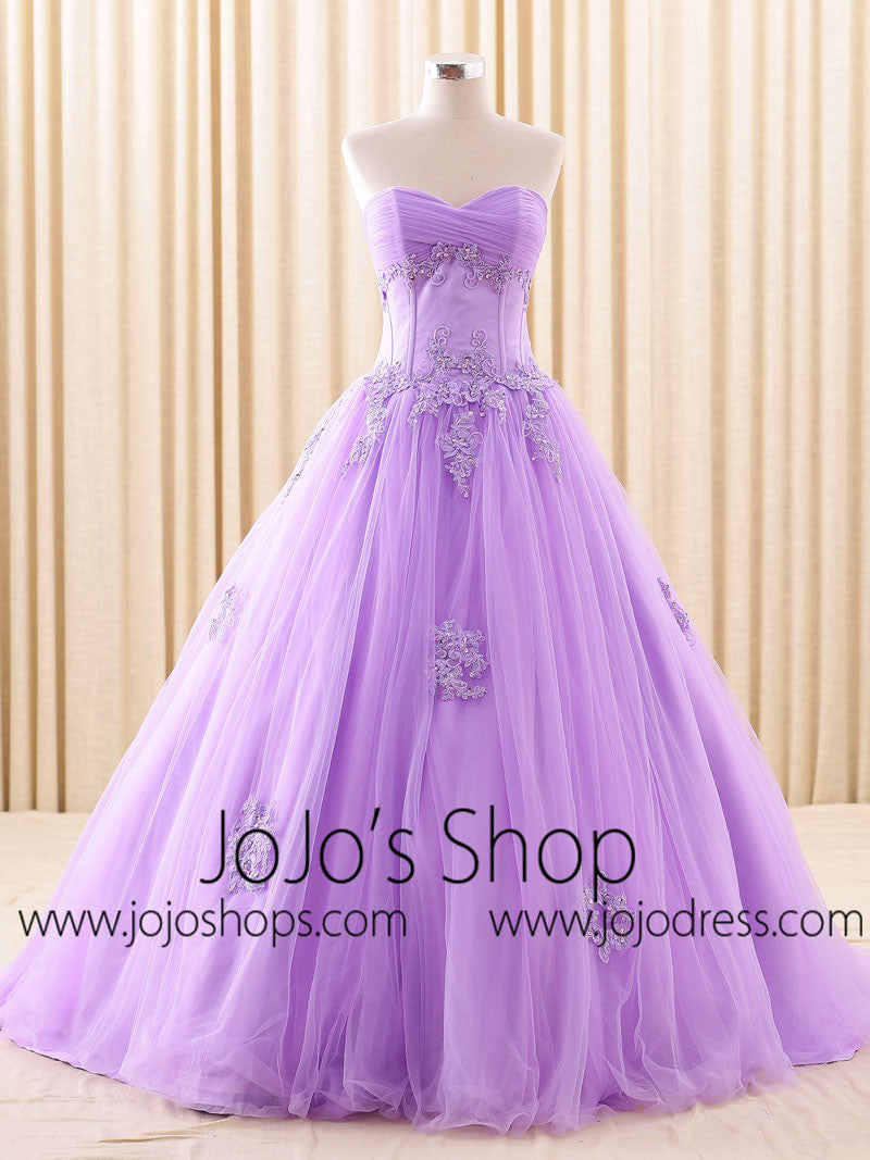 Purple Strapless Lace Ball Gown Dress | RS6805
