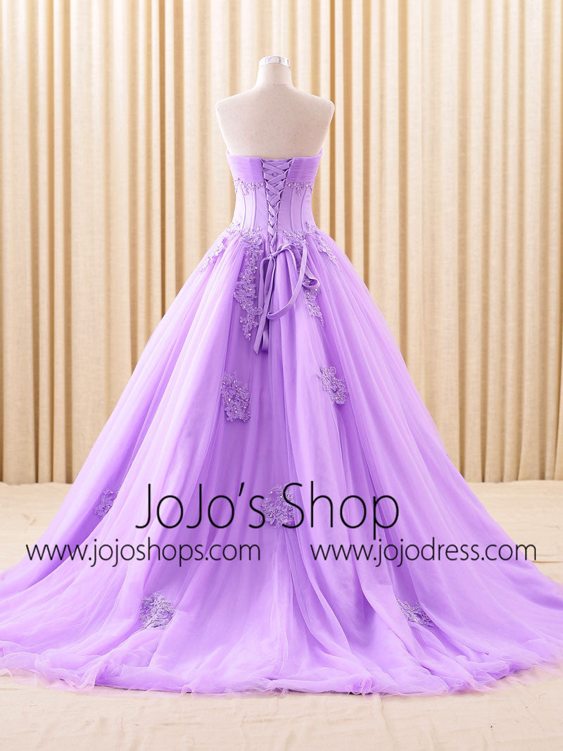 Purple Strapless Lace Ball Gown Dress | RS6805