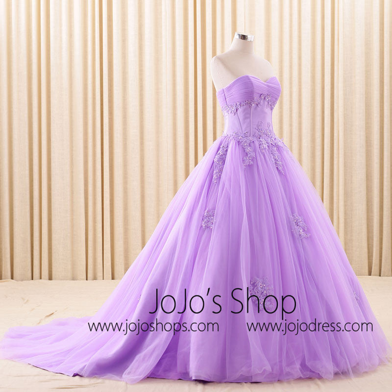 Purple Strapless Lace Ball Gown Dress | RS6805
