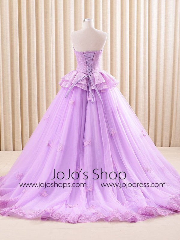 Strapless Purple Lace Ball Gown Formal Evening Gown RS201609