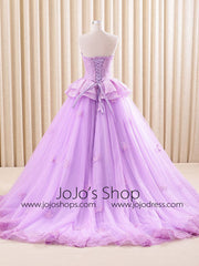 Strapless Purple Lace Ball Gown Formal Evening Gown RS201609