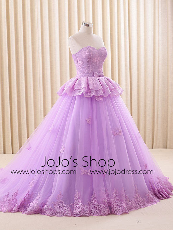 Strapless Purple Lace Ball Gown Formal Evening Gown RS201609
