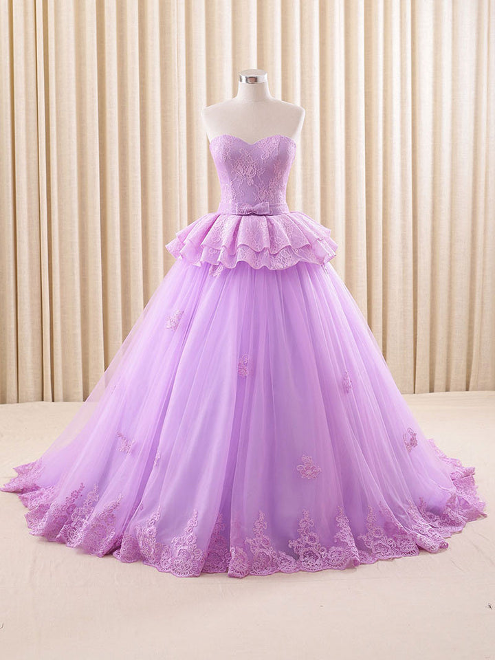 Strapless Purple Lace Ball Gown Formal Evening Gown RS201609 – JoJo Shop