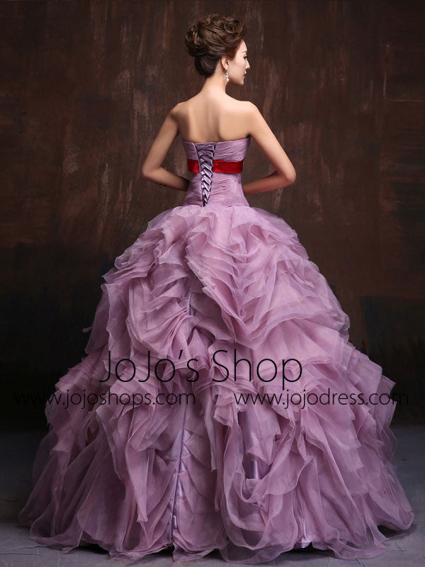 Strapless Purple Quenceanera Ball Gown Organza Ruffles Prom Dress Home Coming Dress Sweet Sixteen Dress X021