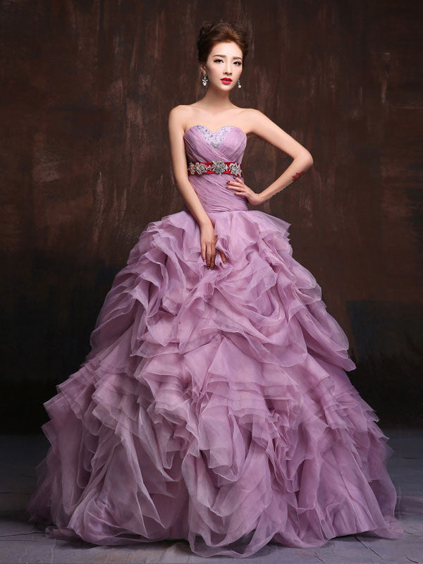 Strapless Purple Quenceanera Ball Gown Organza Ruffles Prom Dress Home Coming Dress Sweet Sixteen Dress X021