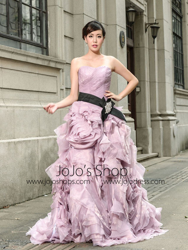 Purple Strapless Prom Performance Formal Evening Dress with Ruffle Skirt 