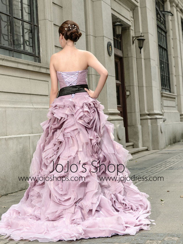 Purple Strapless Prom Performance Formal Evening Dress with Ruffle Skirt 