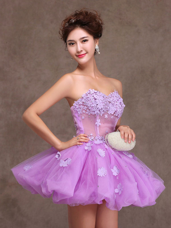 Purple Strapless Tutu Ballerina Short Prom Dress Party Dress Cocktail Dress X009