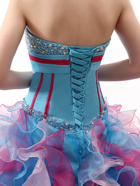 Strapless Rainbow Ruffles Quinceanera Ball Gown with Sweetheart Neckli ...