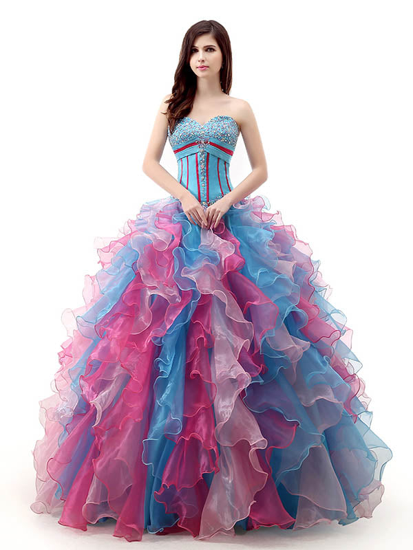 Strapless Rainbow Ruffles Quinceanera Ball Gown with Sweetheart Neckline