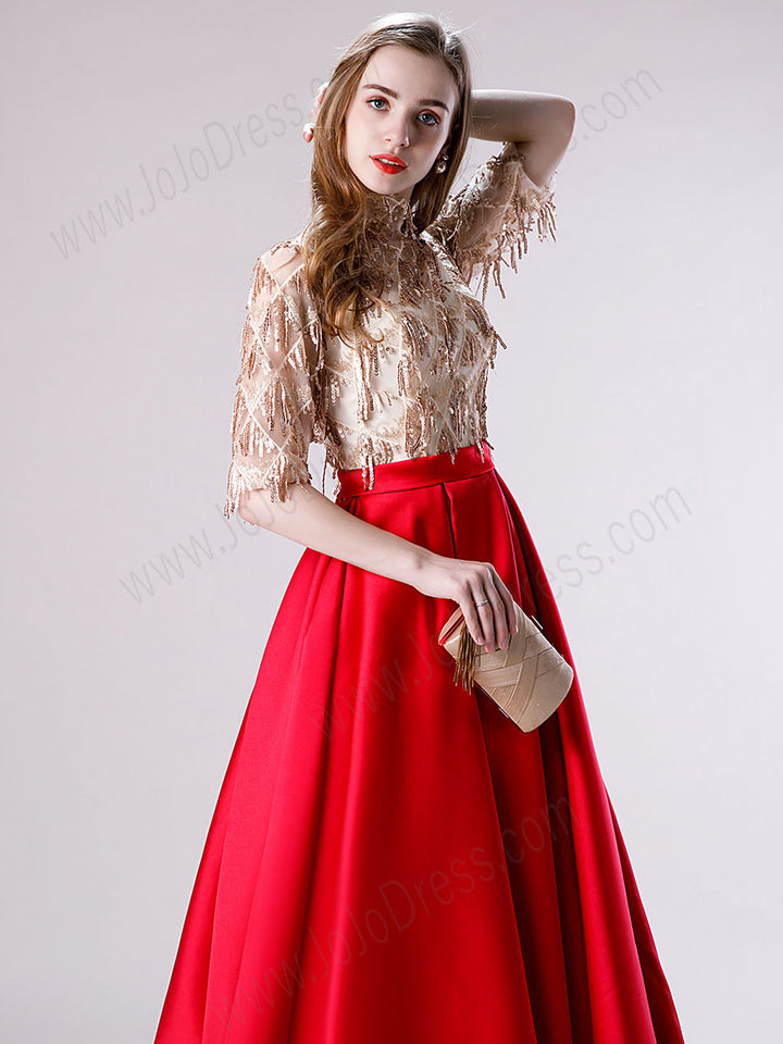 Red and Gold Ball Gown Prom Dress 