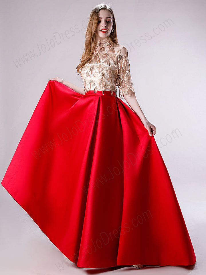 Red and Gold Ball Gown Prom Dress 