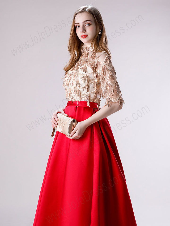 Red and Gold Ball Gown Prom Dress 