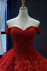 Red Lace Ball Gown Quincerea Formal Evening Dress RS210111