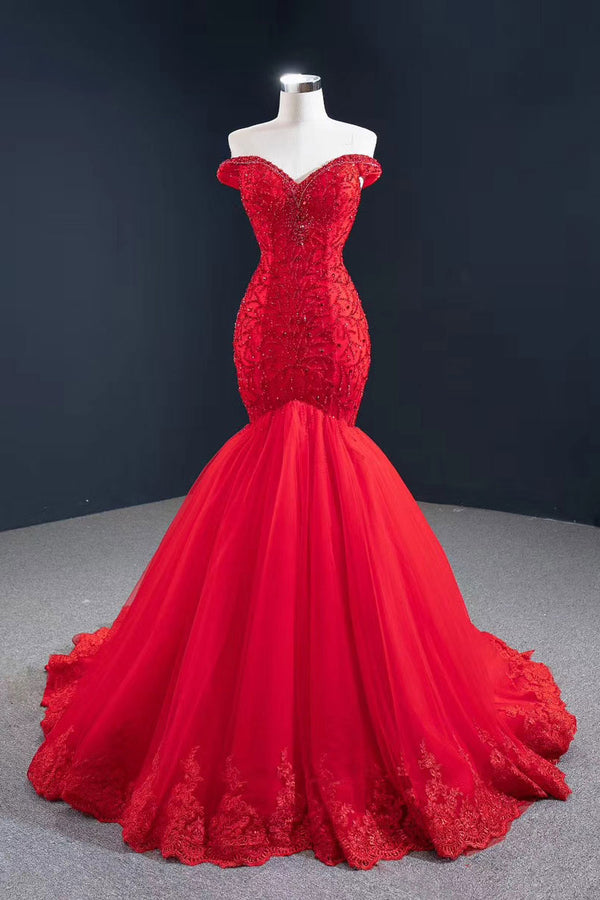 Stunning Red Mermaid Formal Prom Evening Dress RS2018