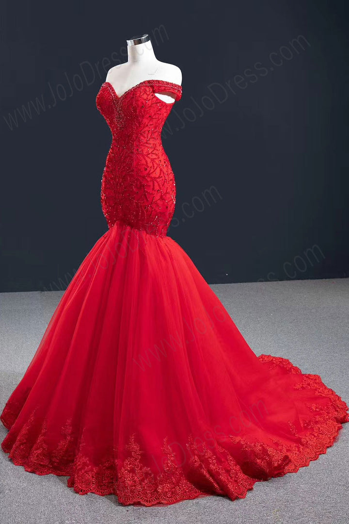 Modest Fitted Mermaid Red Prom Dress With Cape Sleeves #D018