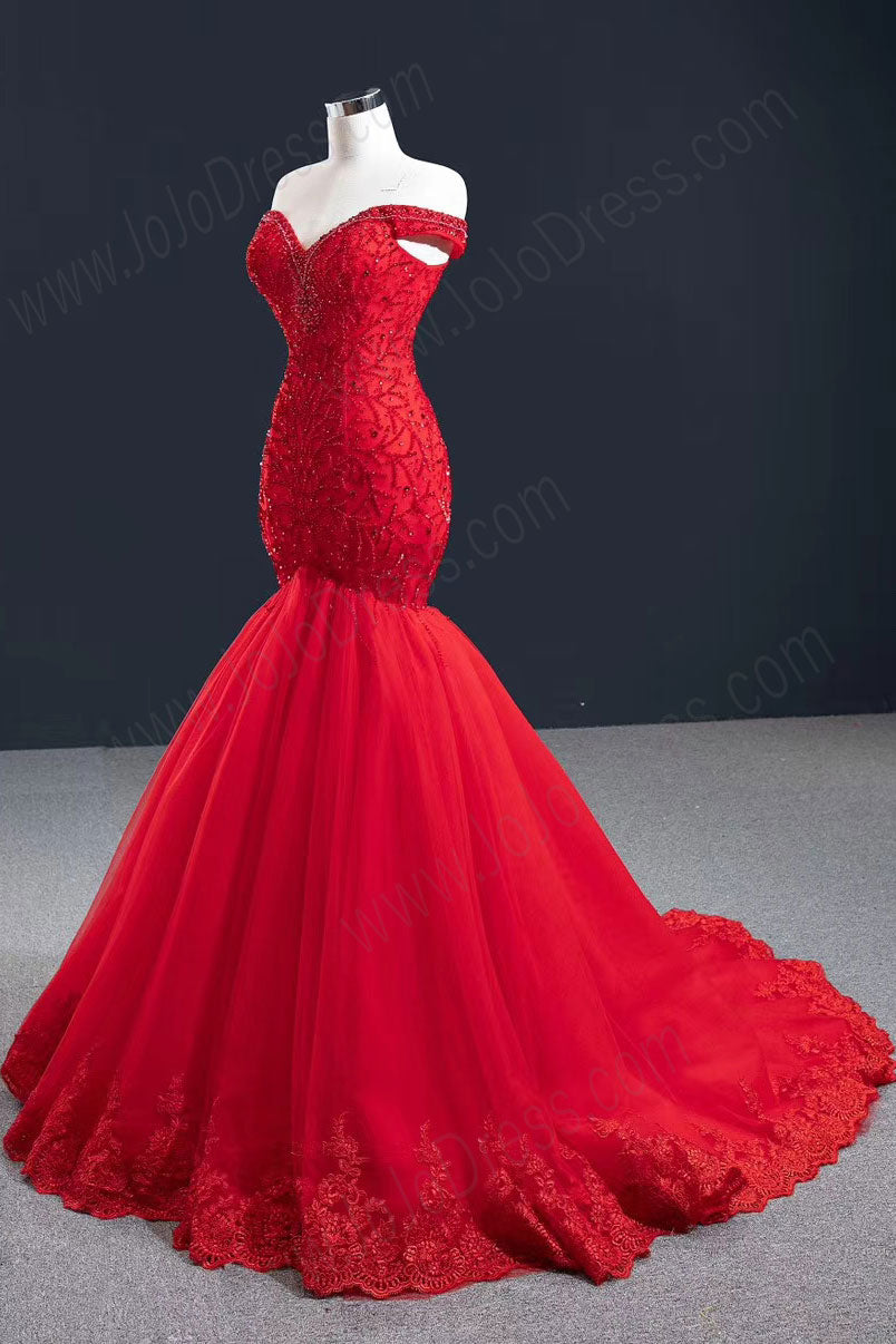 Stunning Red Mermaid Formal Prom Evening Dress RS2018
