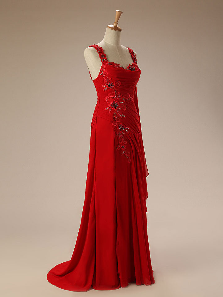 Red Grecian Long Formal Prom Evening Dress