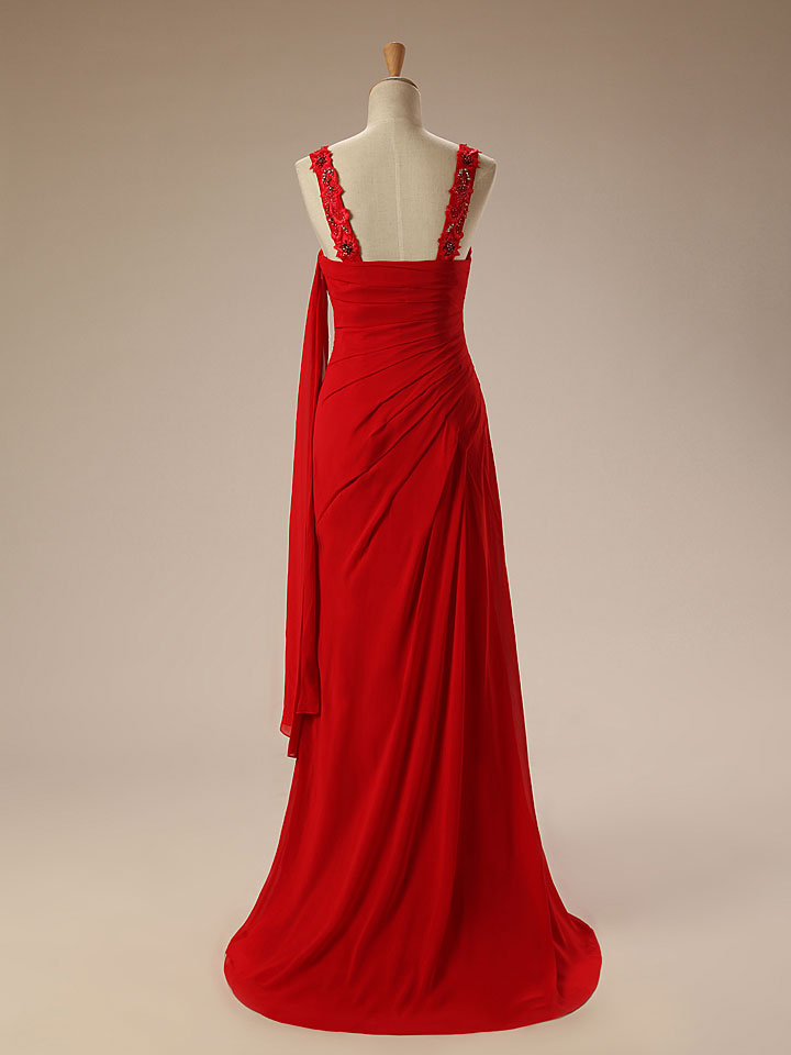 Red Grecian Long Formal Prom Evening Dress