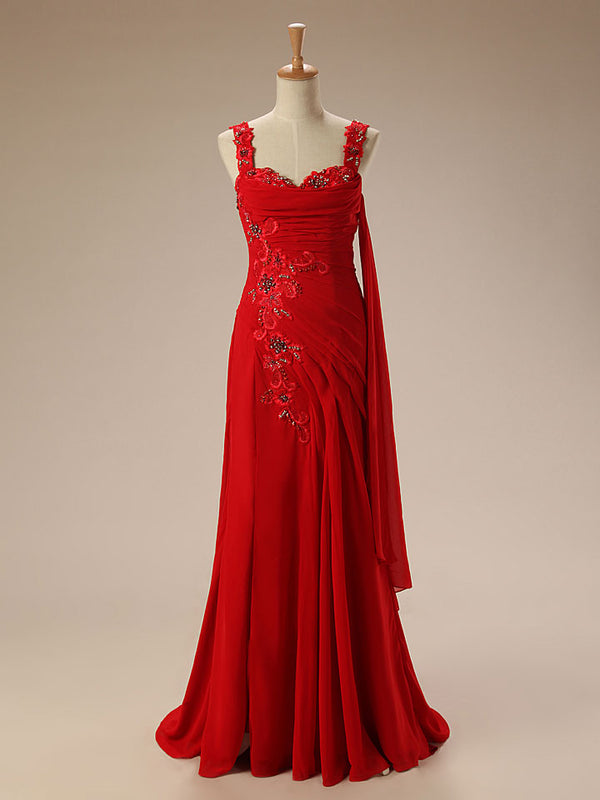 Red Grecian Long Formal Prom Evening Dress