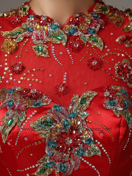 Red Fit and Flare Mermaid Satin Evening Dress with Open Back | LW2001