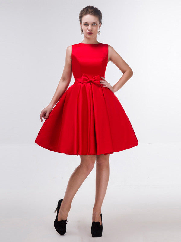 Modest Red Knee Length Formal Dress with Bow