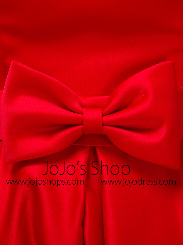 Modest Red Knee Length Formal Dress with Bow