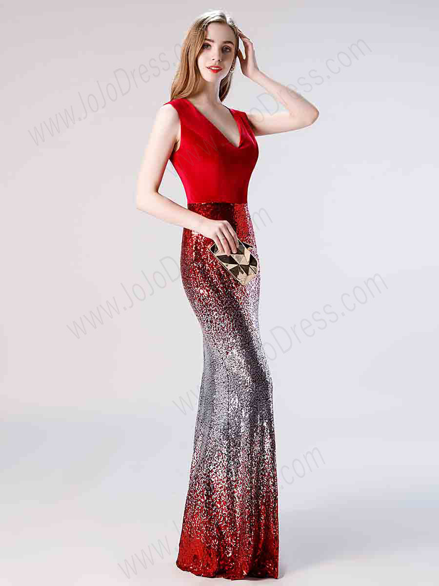 Red Shimmery Mermaid Fitted Formal Prom Dress