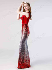 Red Shimmery Mermaid Fitted Formal Prom Dress
