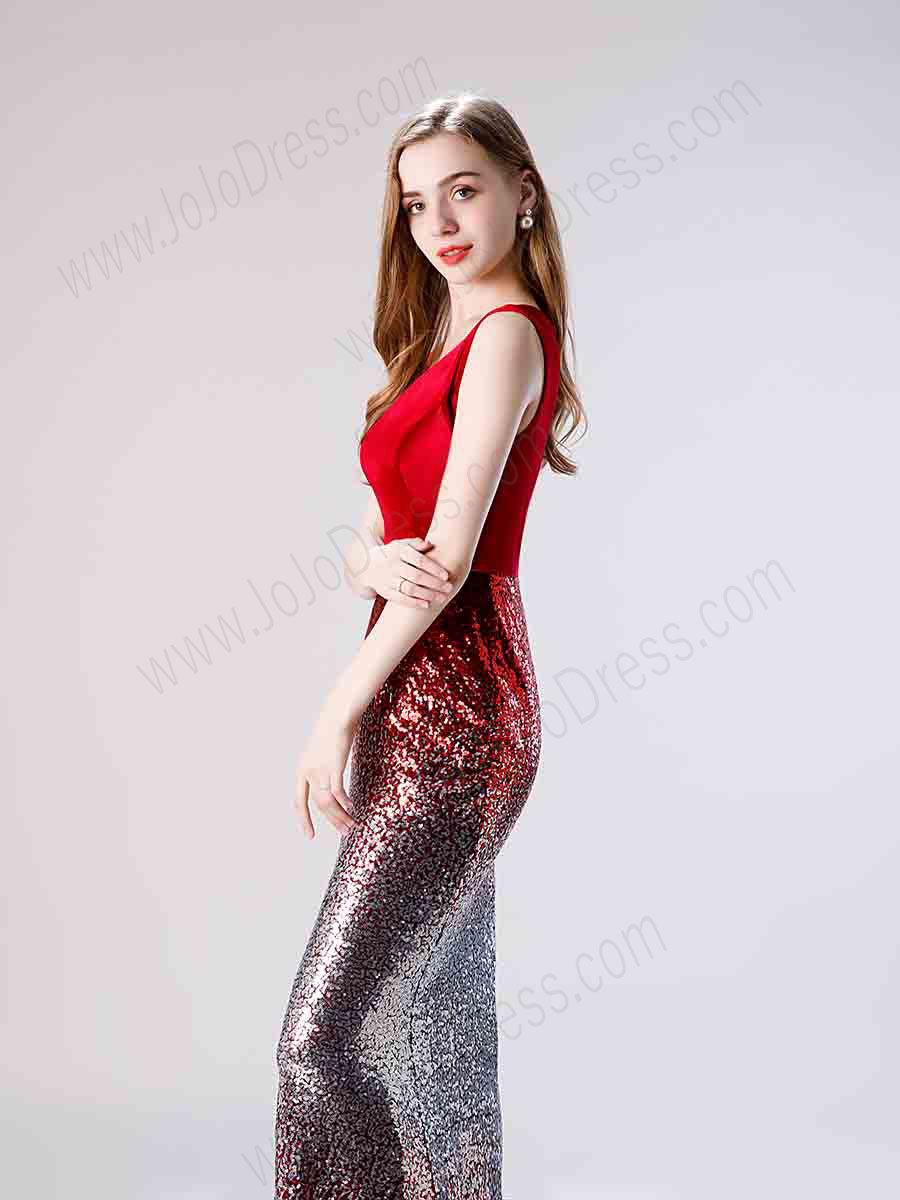 Red Shimmery Mermaid Fitted Formal Prom Dress