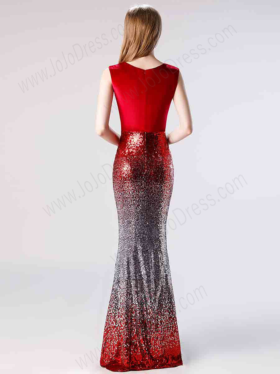 Red Shimmery Mermaid Fitted Formal Prom Dress