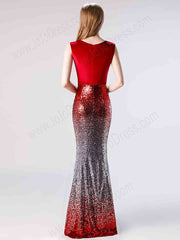 Red Shimmery Mermaid Fitted Formal Prom Dress