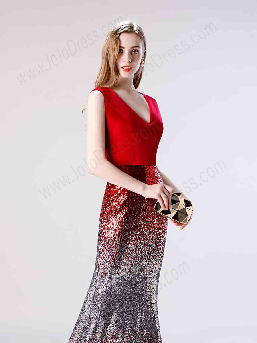 Red Shimmery Mermaid Fitted Formal Prom Dress